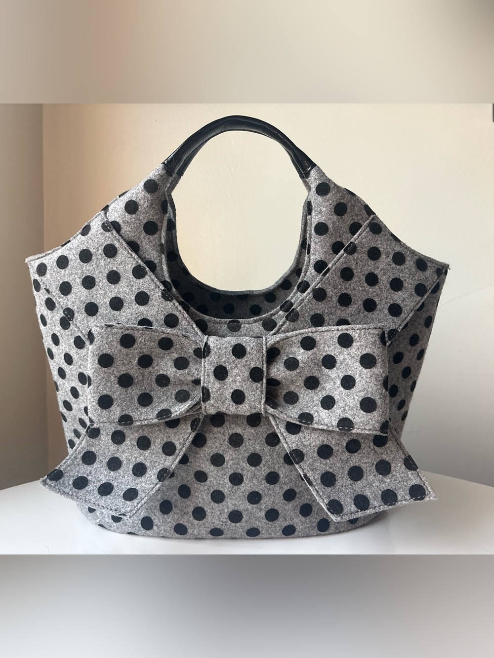 Kate Spade Y2K Pilgrim Hill Tate Polka Dot Tote Bag Wool Bow Handbag Coquette
